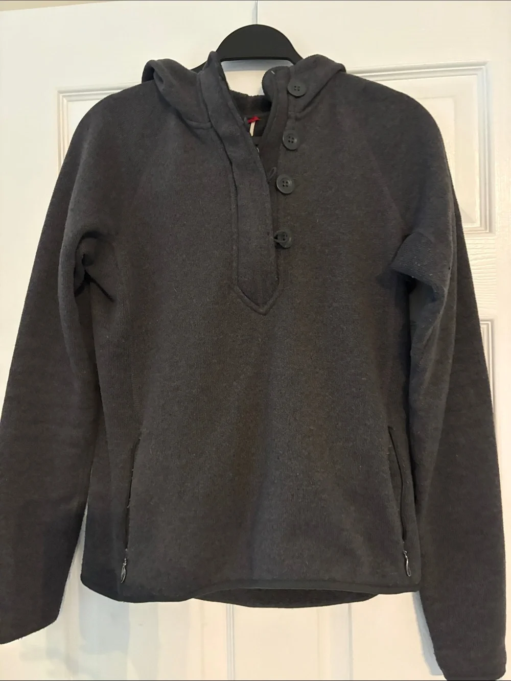 Woman’s Hooded Button Pullover Sweater - Charcoal